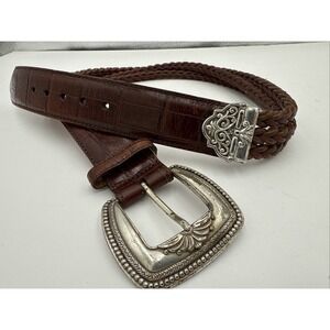 Vintage 1994 WOMAN'S WESTERN SPLIT BRAIDED LEATHER BELT W/CONCHOS SZ L